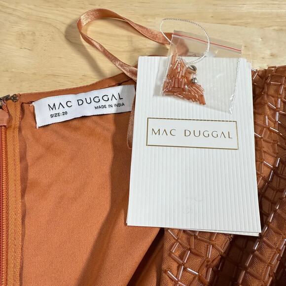 Mac Duggal NWT Copper Beaded Wrap Over Puff Sleeve Dress Rhinestone Waist Sz 20 - Picture 5 of 10
